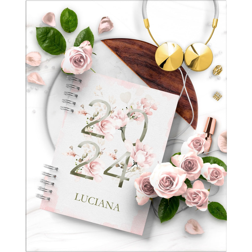 Agenda 2024 - Personalize com seu Nome - Capa Dura - Floral 2024