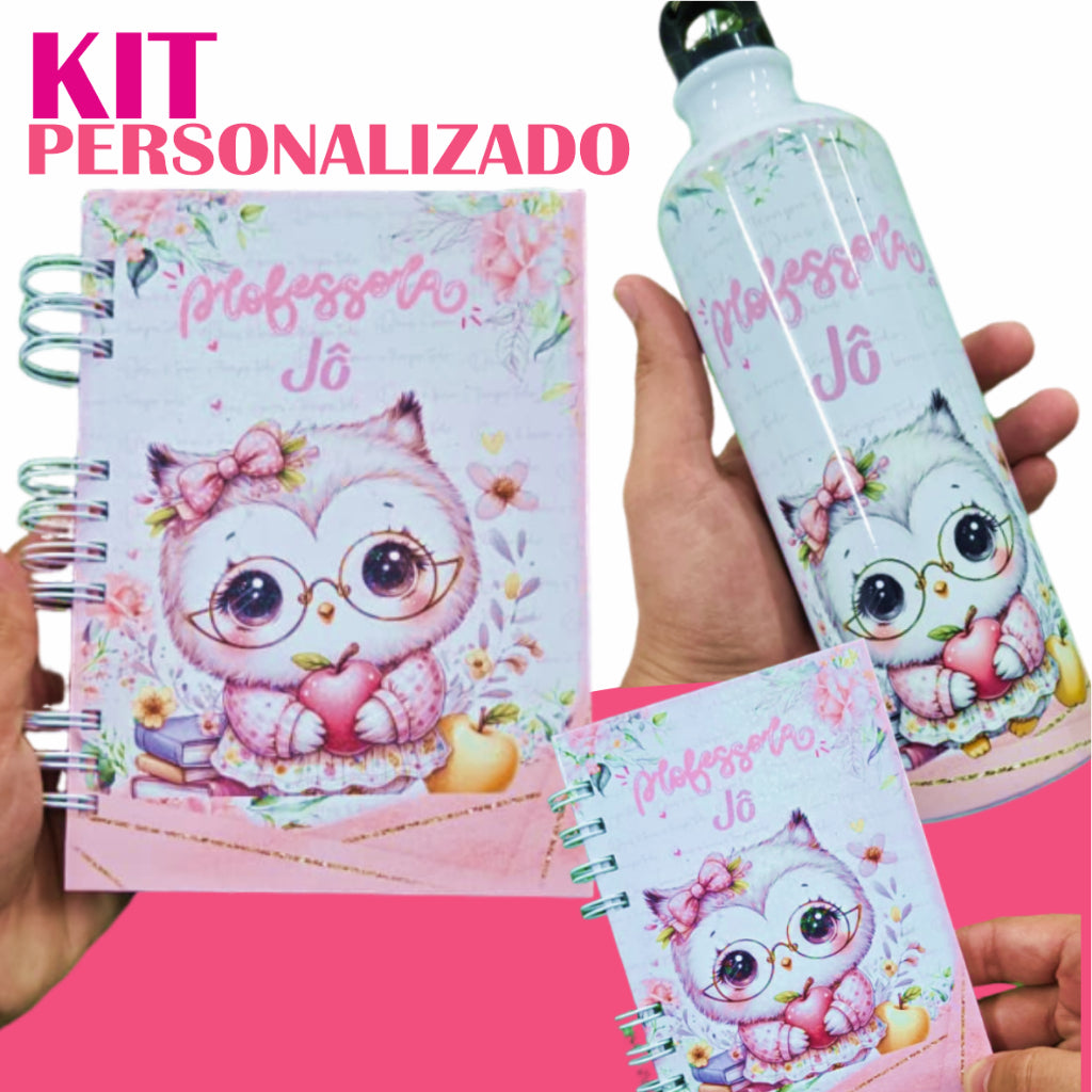 Kit dia dos Professores Personalizado - Agenda 2026 + Garrafa Alumínio + Brinde - (Caderneta)
