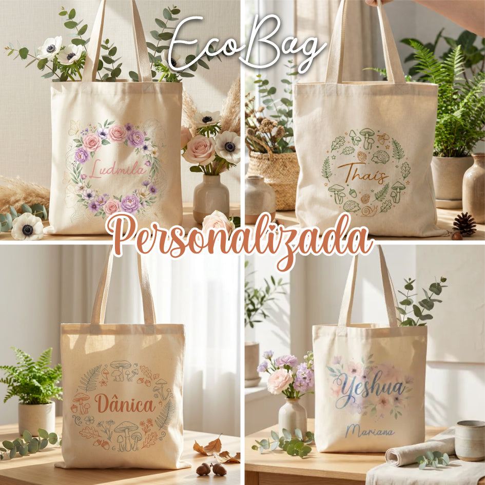 Ecobag Personalizada com Nome Estampada Diversos Modelos Bolsa em Algodão Cru 220g Reforçada