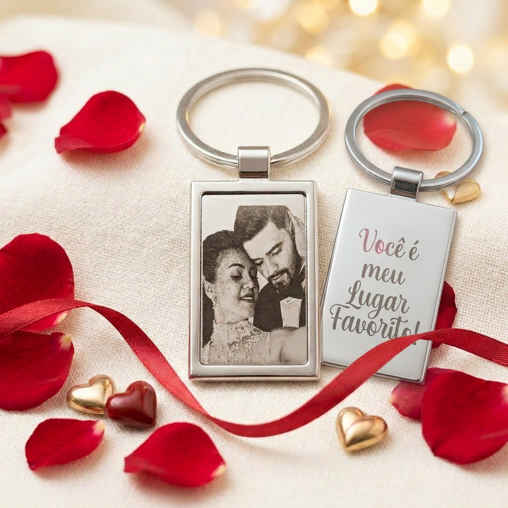 Chaveiro Personalizado em Aço com Foto e Frase - Gravação a Laser - Presente Criativo e Emocionante